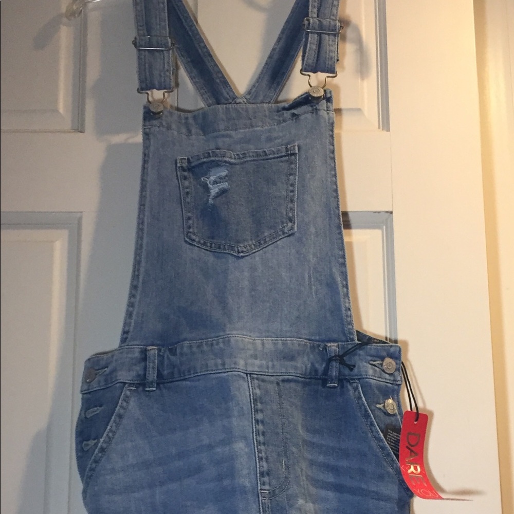 New! Distressed Denim Overall Dress